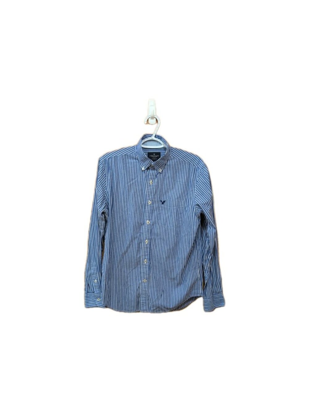 American Eagle Outfitters Shirt Men's S Blue White Long Sleeve Polo Striped Logo